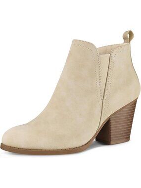 Women's Off-white Polyurethane V-Cut Chunky Heel Side Zip & Elastic Panel Boots